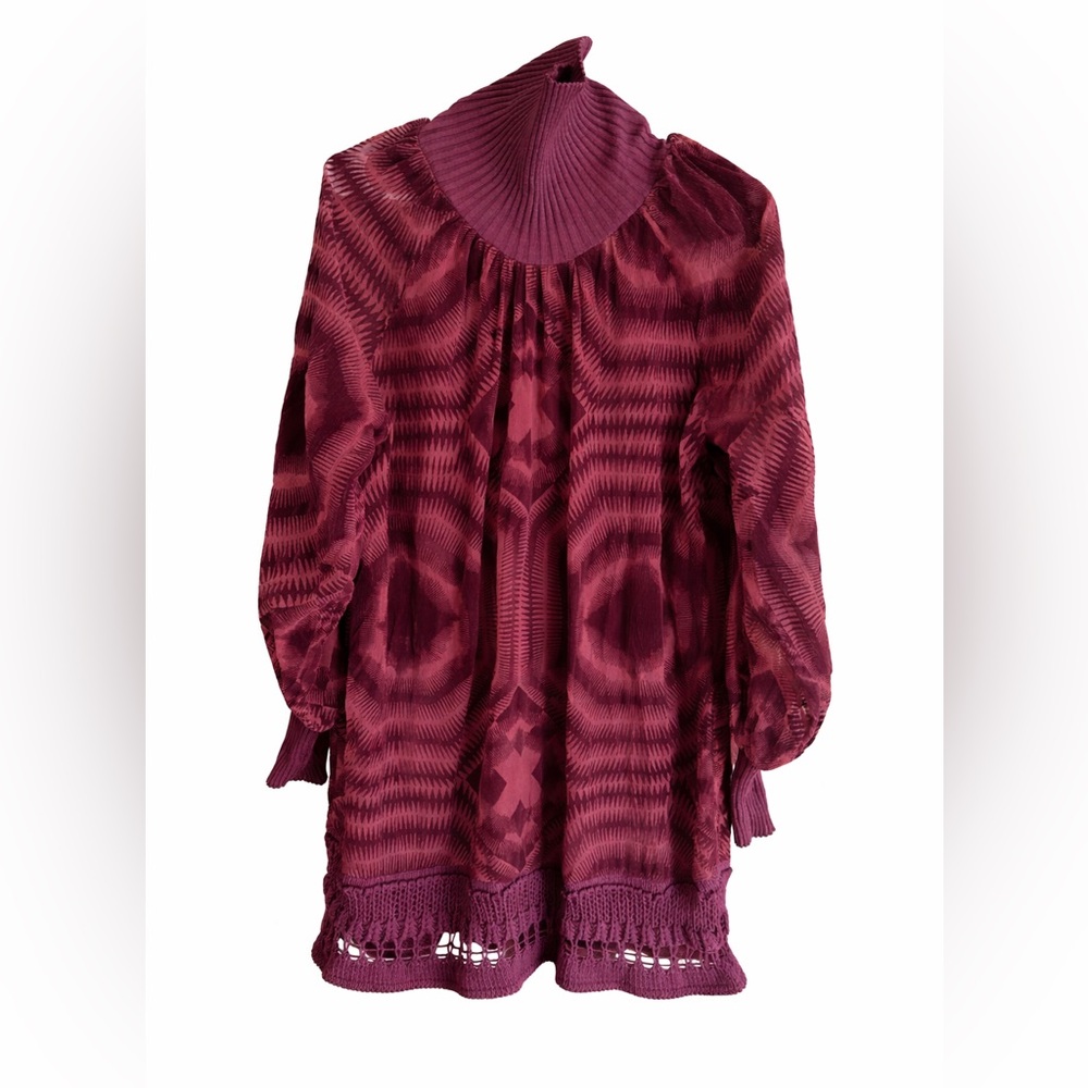 1990s Jean Paul Gaultier Sheer Silk Devore Red Velvet & Knit Dress / Tunic - Picture 3 of 9